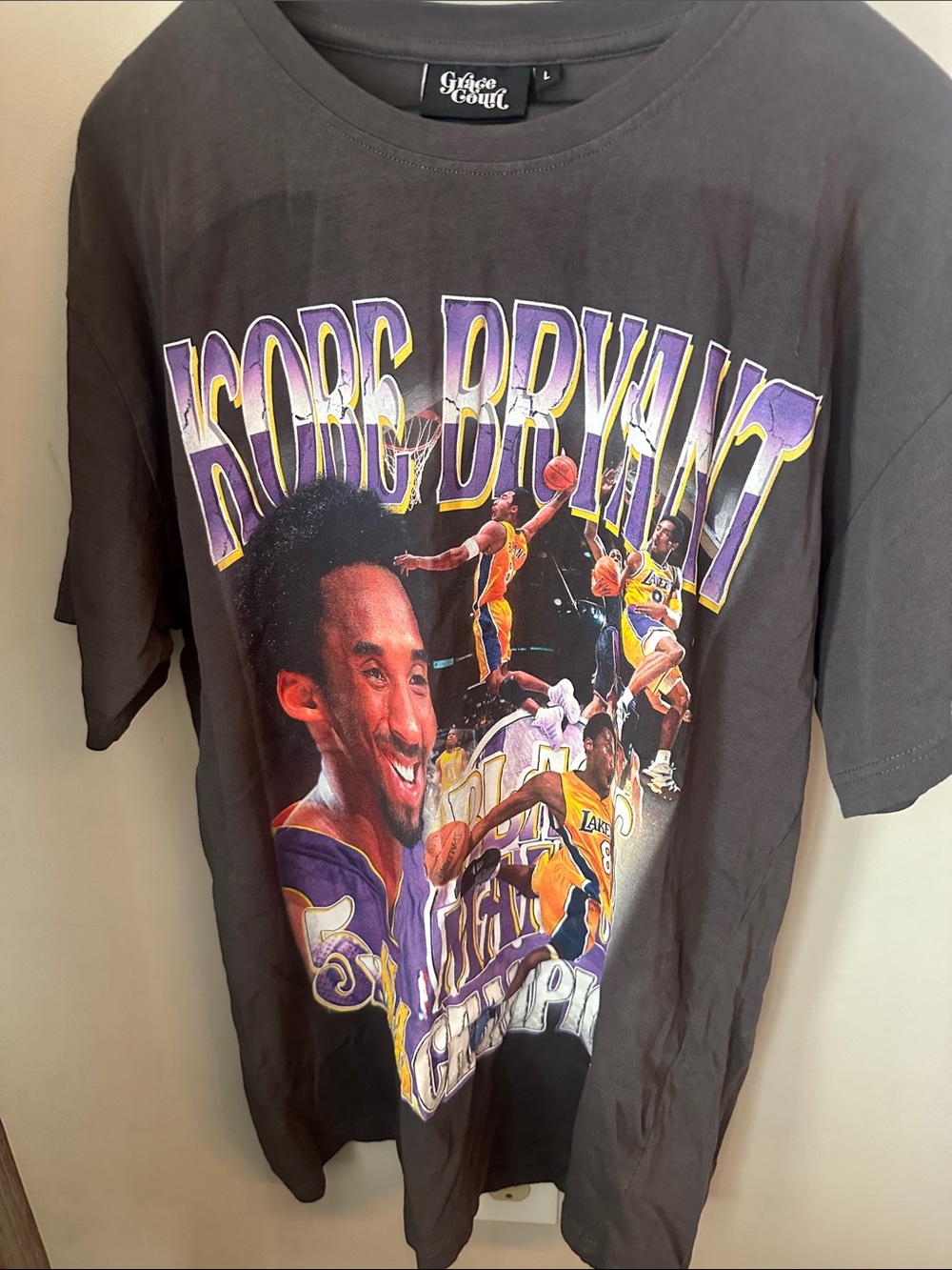 Grace Court Black Kobe Bryant Graphic Tee with Purple and Gold Print